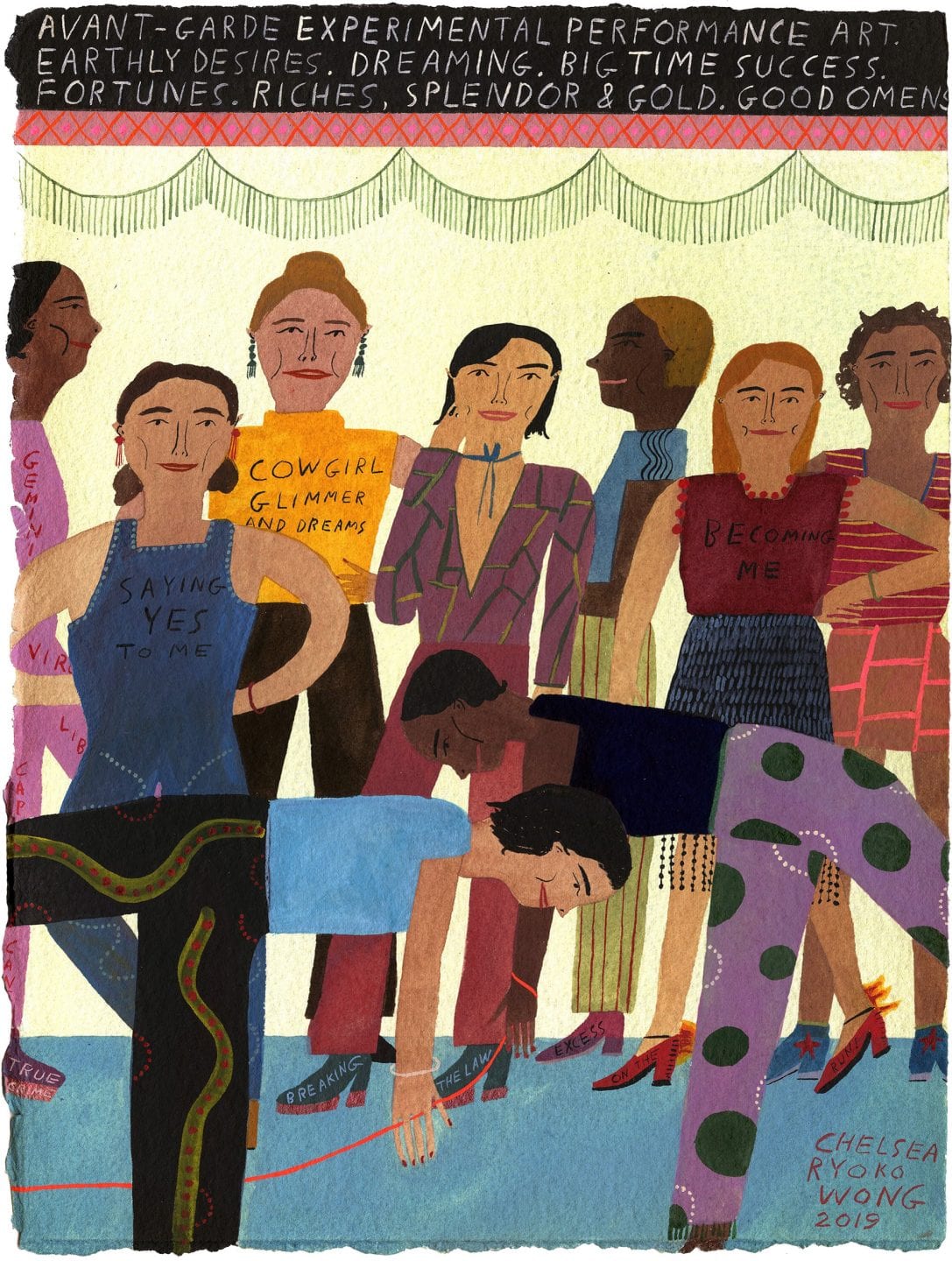 &#8220;Avant Garde Incantation&#8221;, Gouache, watercolor and color pencil on paper by Chelsea Ryoko Wong