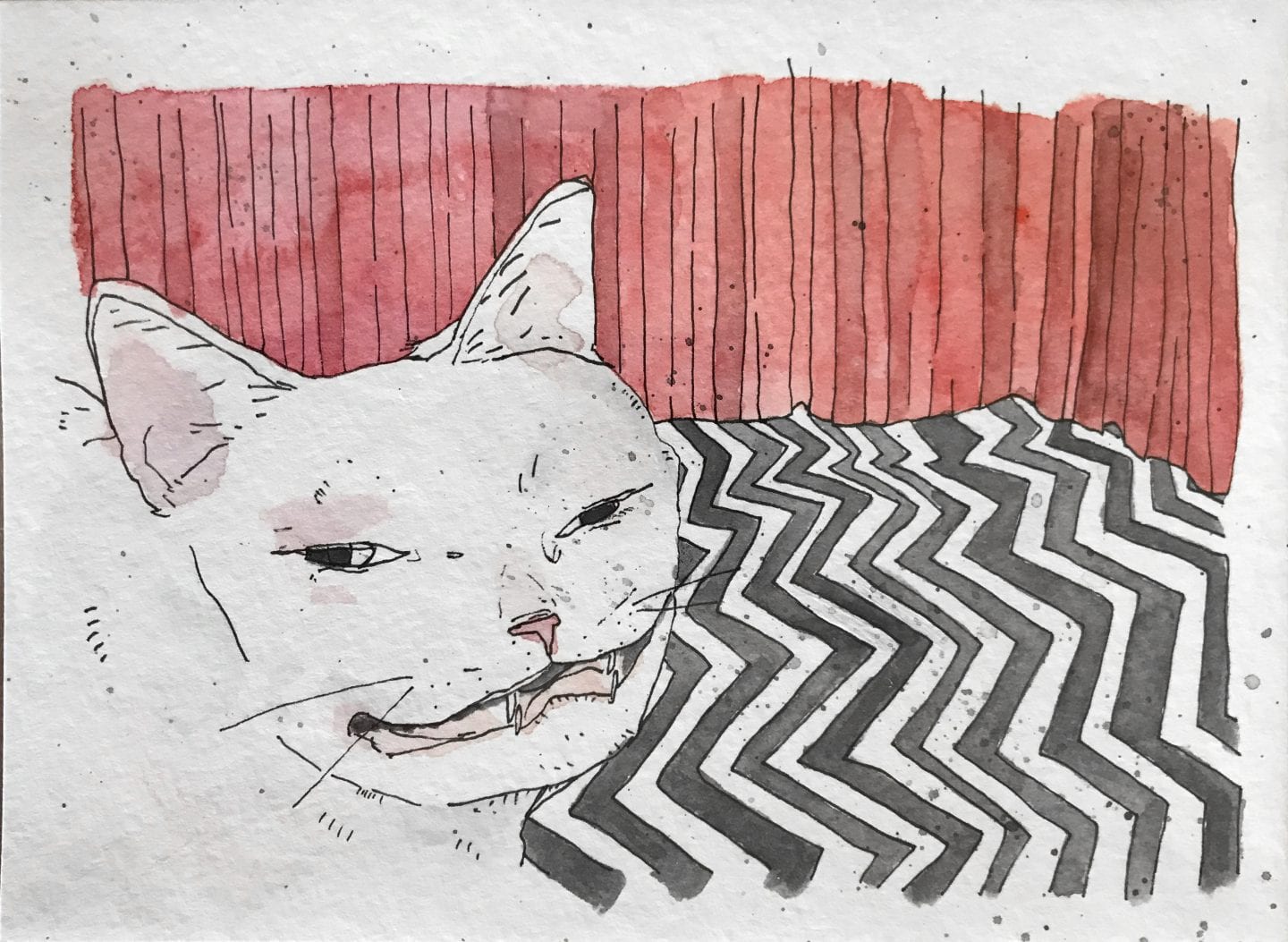&#8220;Twin Peaks Cat&#8221;, Watercolor on paper by Brandon Vosika