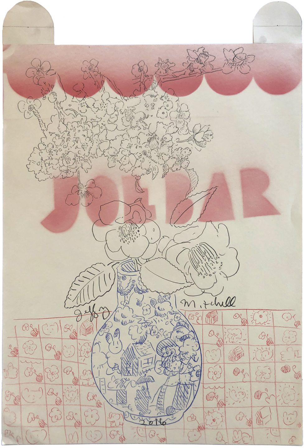 Untitled, Airbrush and pencil drawing on cut paper (from 'Joe Bar Drawings' series) by Jeffry Mitchell