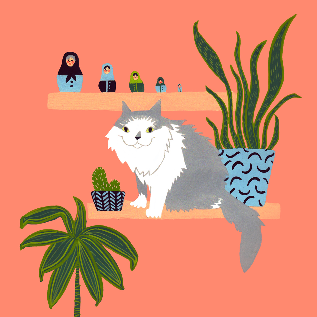 &#8220;Heschke &#038; Two Shelves&#8221;, Gouache on paper by Kelly Bjork