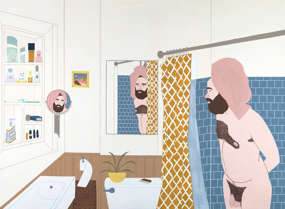 &#8220;Shower Talk&#8221;, Gouache and pencil on paper by Kelly Bjork