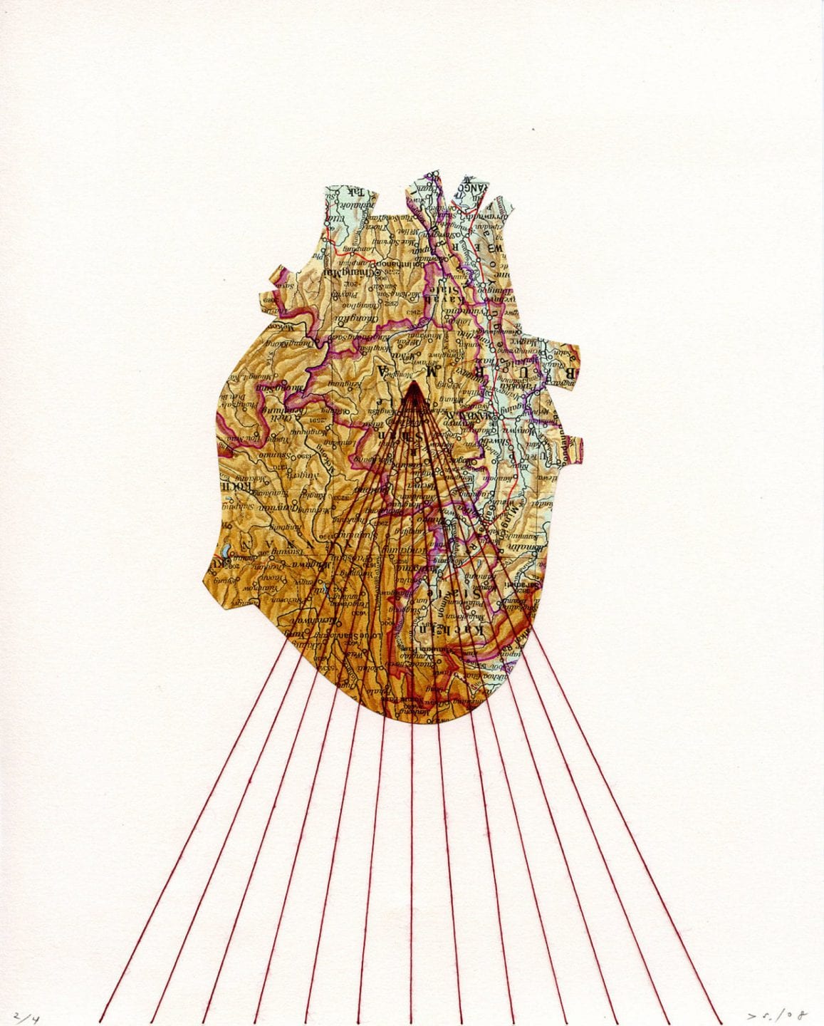 &#8220;Warm Heart&#8221;, Embroidered paper collage by Shannon Rankin
