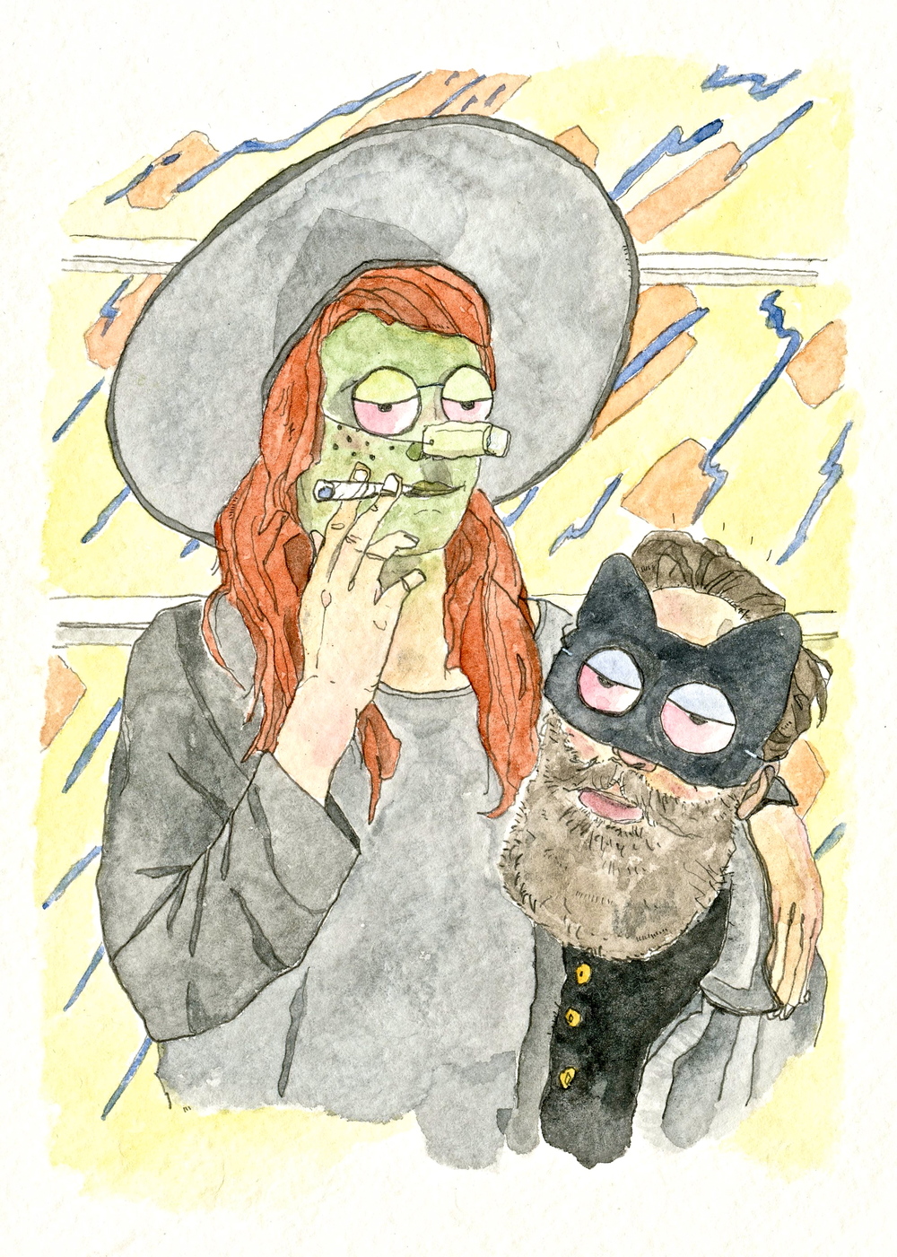 &#8220;Megg and Mogg&#8221;, Watercolor on paper by Brandon Vosika