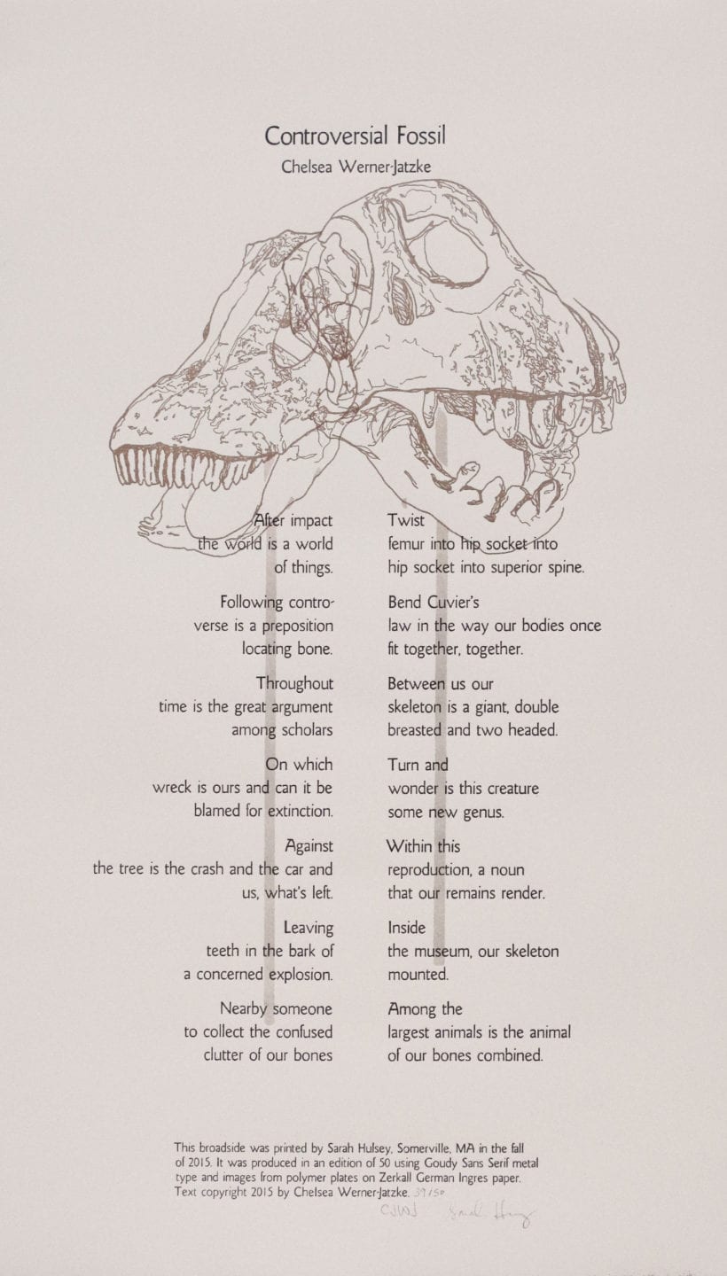 &#8220;Controversial Fossil&#8221;, Broadside letterpress by Chelsea Werner-Jatzke and Sarah Hulsey