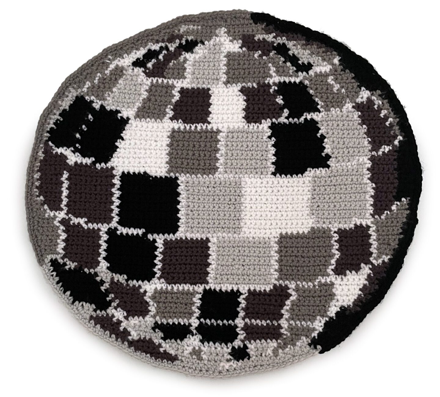 “Boogie Nights”, Crochet mounted to board by Nicole Nikolich