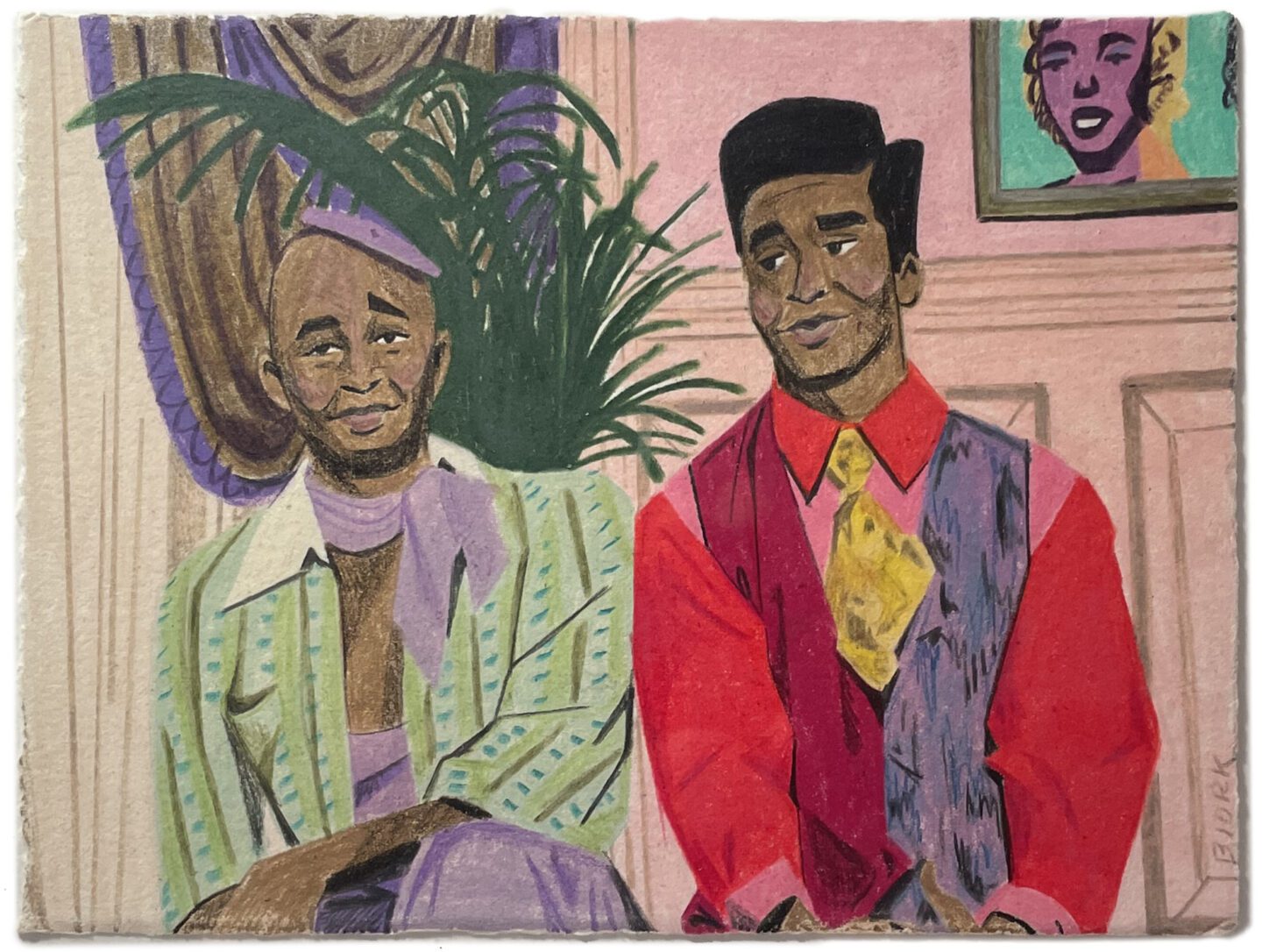 “Men on Film”, Color pencil on paper by Kelly Bjork